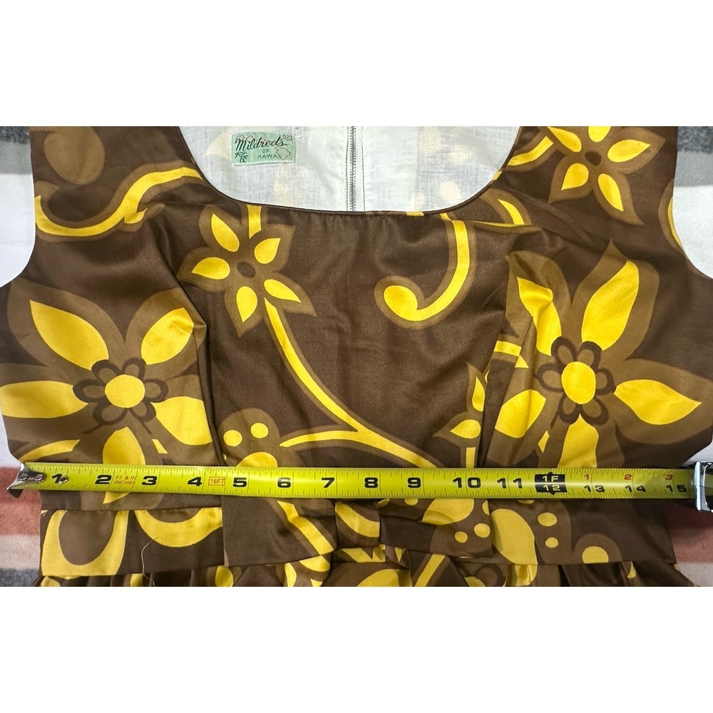 Vintage Mildred's of Hawaii Maxi Dress Brown Yellow Floral Empire Waist Size SM - Picture 8 of 16